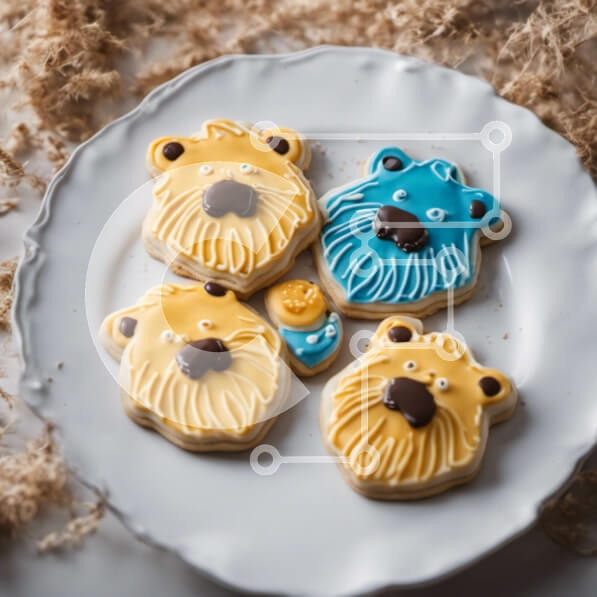 Σετ των 2 Intra Συλλεκτικό Ξύλινο Παζλ Plywood  4mm - Μπισκότα σε σχήμα αρκούδας με μπλε και κίτρινο πάγωμα Σε Ξύλινο Κουτί - Διαστάσεις: 10x10 cm – 25 κομμάτια