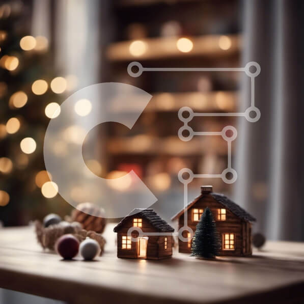 Intra Συλλεκτικό Ξύλινο Παζλ Plywood  4mm - Εορταστική χριστουγεννιάτικη σκηνή με μινιατούρα σπίτια και δέντρο Σε Ξύλινο Κουτί - Διαστάσεις: 10x10 cm – 25 κομμάτια