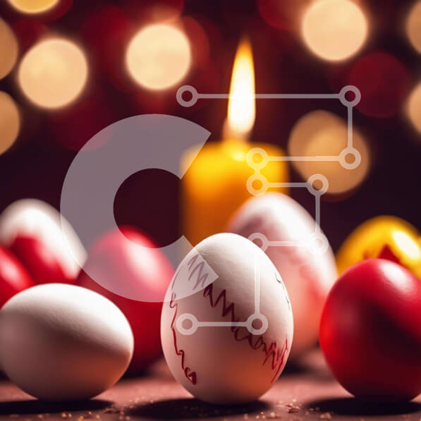 Intra Συλλεκτικό Ξύλινο Παζλ Plywood  4mm - Πολύχρωμα αυγά Πάσχας και Χριστουγέννων με φόντο το φως των κεριών Σε Ξύλινο Κουτί - Διαστάσεις: 10x10 cm – 25 κομμάτια