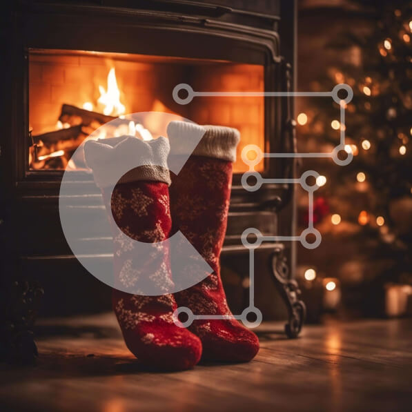 Intra Συλλεκτικό Ξύλινο Παζλ Plywood  4mm - Cozy Χριστουγεννιάτικα Διακοσμητικά - Κάλτσες δίπλα στο Τζάκι Σε Ξύλινο Κουτί - Διαστάσεις: 10x10 cm – 25 κομμάτια