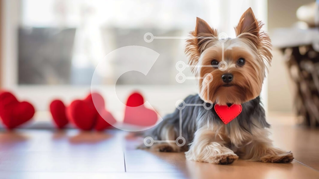 Intra Συλλεκτικό Ξύλινο Παζλ Plywood  4mm - Yorkshire Terrier με κόκκινες διακοσμήσεις σε σχήμα καρδιάς Σε Ξύλινο Κουτί - Διαστάσεις: 10x10 cm – 25 κομμάτια