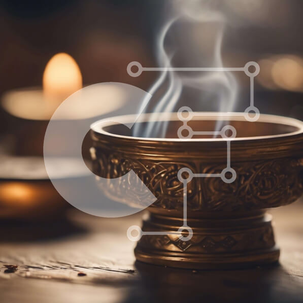 Intra Συλλεκτικό Ξύλινο Παζλ Plywood  4mm - Χρυσό θυμιατό μπολ με καπνό και κεριά Σε Ξύλινο Κουτί - Διαστάσεις Puzzle: 10x10 cm – 25 κομμάτια