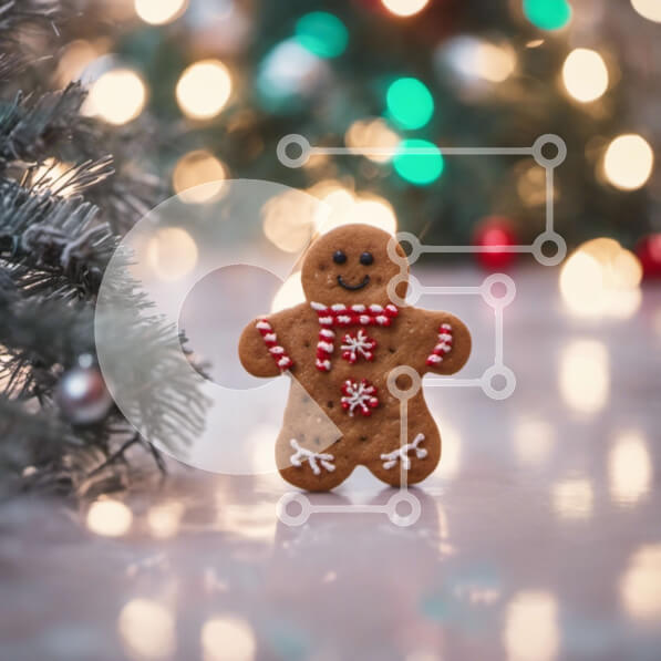 Intra Συλλεκτικό Ξύλινο Παζλ Plywood  4mm - Ο άνθρωπος με μελόψωμο μπροστά από το φωτισμένο χριστουγεννιάτικο δέντρο Σε Ξύλινο Κουτί - Διαστάσεις: 10x10 cm – 25 κομμάτια