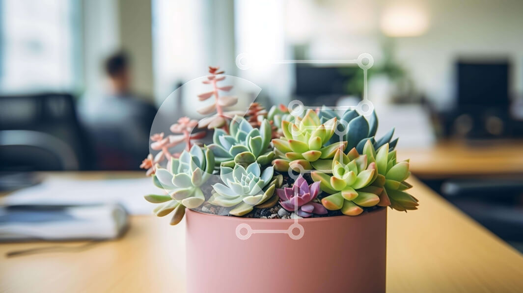 Intra Συλλεκτικό Ξύλινο Παζλ Plywood  4mm - Τραπέζι γραφείου με παχύφυτα και ανθρώπους Σε Ξύλινο Κουτί - Διαστάσεις Puzzle: 10x10 cm – 25 κομμάτια