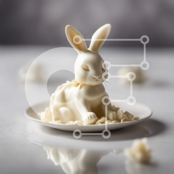 Σετ των 2 Intra Συλλεκτικό Ξύλινο Παζλ Plywood  4mm - Λευκό ειδώλιο λαγουδάκι με κομμάτια λευκής σοκολάτας σε ένα πιάτο Σε Ξύλινο Κουτί - Διαστάσεις: 10x10 cm – 25 κομμάτια