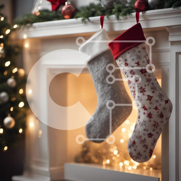 Intra Συλλεκτικό Ξύλινο Παζλ Plywood  4mm - Εορταστικές κάλτσες κρεμασμένες σε μανδύα τζακιού Σε Ξύλινο Κουτί - Διαστάσεις: 10x10 cm – 25 κομμάτια