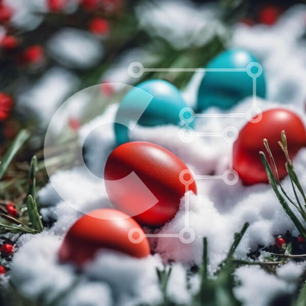 Intra Συλλεκτικό Ξύλινο Παζλ Plywood  4mm - Πολύχρωμα Πασχαλινά αυγά στο χιόνι με πράσινα μούρα Σε Ξύλινο Κουτί - Διαστάσεις: 10x10 cm – 25 κομμάτια