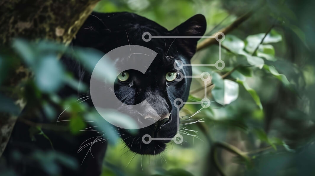 Intra Συλλεκτικό Ξύλινο Παζλ Plywood  4mm - Μαύρος Πάνθηρας που κρυφοκοιτάζει από τα δέντρα Σε Ξύλινο Κουτί - Διαστάσεις: 10x10 cm – 25 κομμάτια