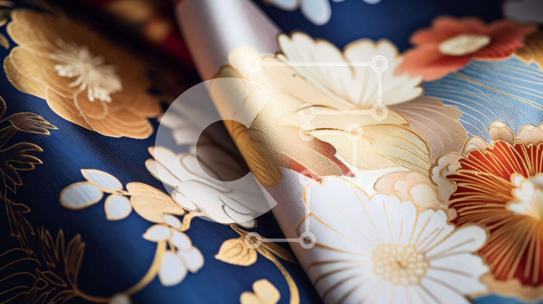 Intra Συλλεκτικό Ξύλινο Παζλ Plywood  4mm - Πολύπλοκα σχεδιασμένο μπλε και χρυσό φλοράλ ύφασμα Σε Ξύλινο Κουτί - Διαστάσεις Puzzle: 10x10 cm – 25 κομμάτια