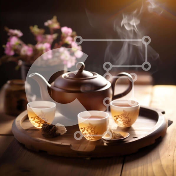 Σετ των 2 Intra Συλλεκτικό Ξύλινο Παζλ Plywood  4mm - Τσαγιέρα, φλιτζάνια τσαγιού και λουλούδια σε ξύλινο δίσκο Σε Ξύλινο Κουτί - Διαστάσεις: 10x10 cm – 25 κομμάτια