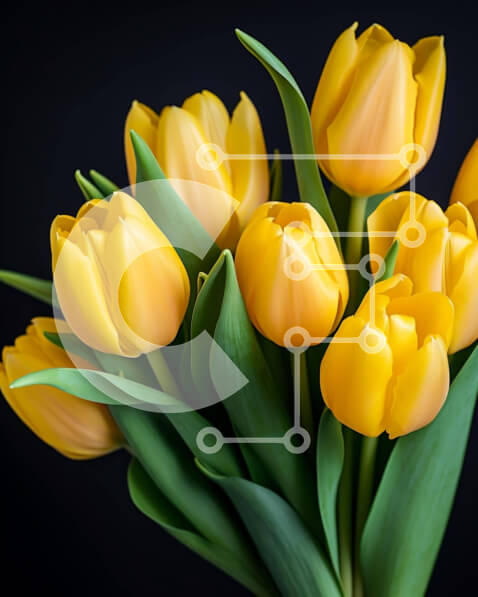 Intra Συλλεκτικό Ξύλινο Παζλ Plywood  4mm - Μπουκέτο με κίτρινες τουλίπες σε μαύρο φόντο Σε Ξύλινο Κουτί - Διαστάσεις: 10x10 cm – 25 κομμάτια