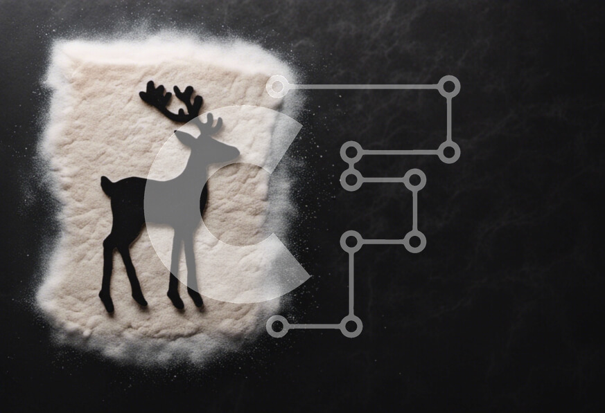 Σετ των 2 Intra Συλλεκτικό Ξύλινο Παζλ Plywood  4mm - Σιλουέτα ταράνδων καλυμμένη με ζάχαρη άχνη σε μαύρο φόντο Σε Ξύλινο Κουτί - Διαστάσεις: 10x10 cm – 25 κομμάτια