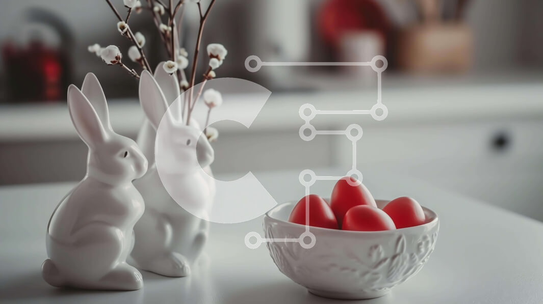 Intra Συλλεκτικό Ξύλινο Παζλ Plywood  4mm - Πασχαλινή διακόσμηση με ειδώλια λευκού κουνελιού και κόκκινα αυγά Σε Ξύλινο Κουτί - Διαστάσεις: 10x10 cm – 25 κομμάτια