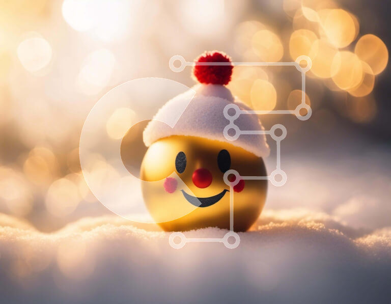 Intra Συλλεκτικό Ξύλινο Παζλ Plywood  4mm - Χαμογελαστή χρυσή μπάλα στολίδι με φόντο το χιόνι Σε Ξύλινο Κουτί - Διαστάσεις: 10x10 cm – 25 κομμάτια