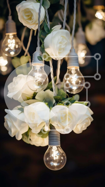 Intra Συλλεκτικό Ξύλινο Παζλ Plywood  4mm - Σύνθεση λευκών τριαντάφυλλων και λαμπτήρων Σε Ξύλινο Κουτί - Διαστάσεις Puzzle: 10x10 cm – 25 κομμάτια