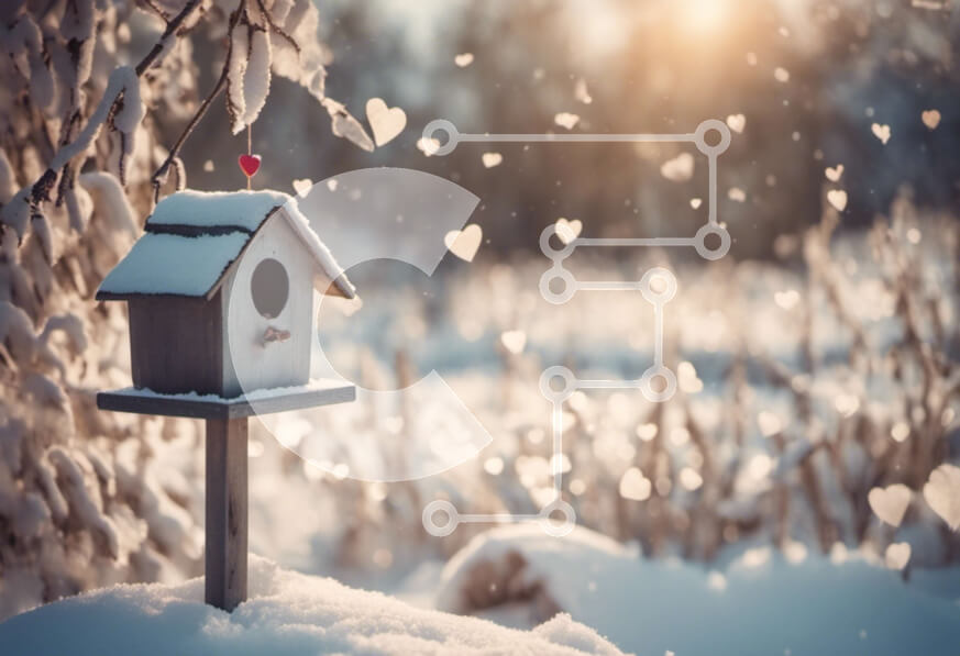 Intra Συλλεκτικό Ξύλινο Παζλ Plywood  4mm - Σπίτι πουλιών σε σχήμα καρδιάς στο χιόνι Σε Ξύλινο Κουτί - Διαστάσεις: 10x10 cm – 25 κομμάτια