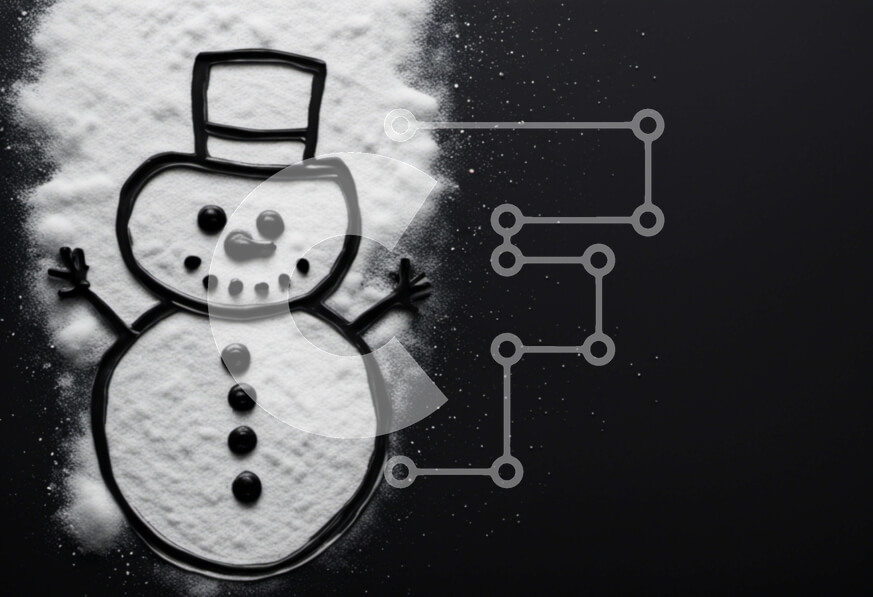 Intra Συλλεκτικό Ξύλινο Παζλ Plywood  4mm - Χειροποίητος ασπρόμαυρος χιονάνθρωπος στο χιόνι που πέφτει Σε Ξύλινο Κουτί - Διαστάσεις Puzzle: 10x10 cm – 25 κομμάτια