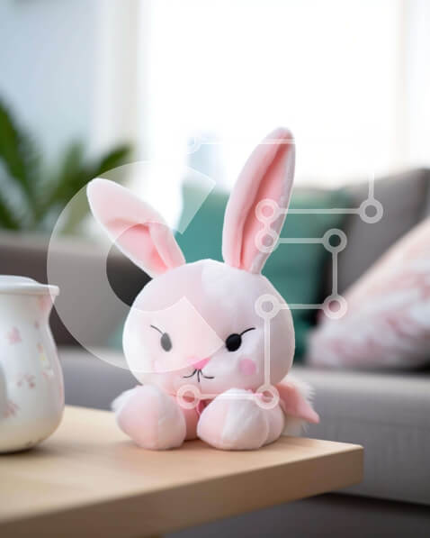 Intra Συλλεκτικό Ξύλινο Παζλ Plywood  4mm - Ροζ λαγουδάκι γεμιστό ζώο στο τέλος του τραπεζιού Σε Ξύλινο Κουτί - Διαστάσεις: 10x10 cm – 25 κομμάτια