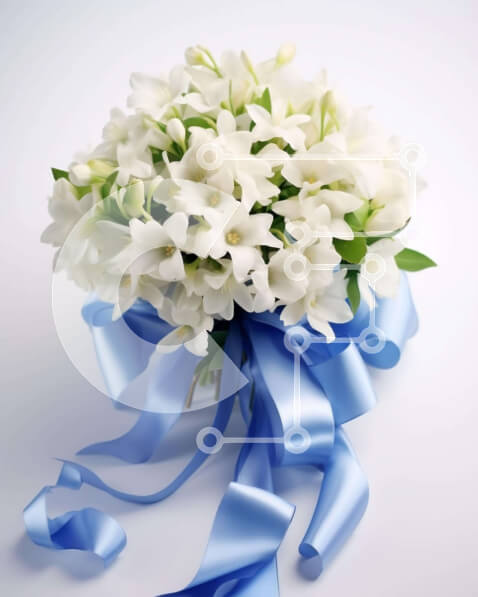 Intra Συλλεκτικό Ξύλινο Παζλ Plywood  4mm - Μπουκέτο λευκά λουλούδια με μπλε κορδέλες Σε Ξύλινο Κουτί - Διαστάσεις Puzzle: 10x10 cm – 25 κομμάτια