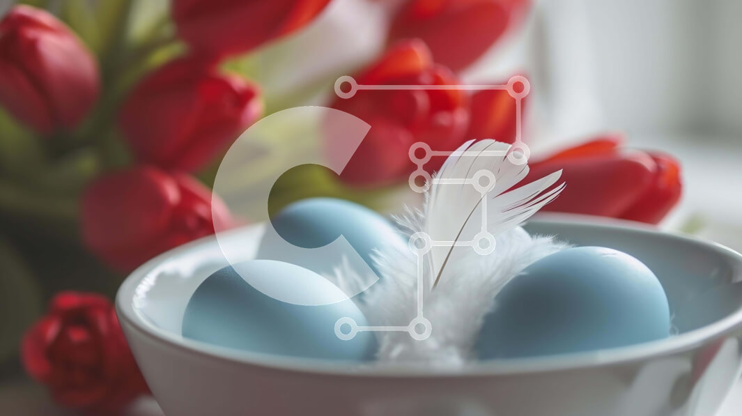 Intra Συλλεκτικό Ξύλινο Παζλ Plywood  4mm - Πασχαλινά αυγά και κόκκινες τουλίπες σε λευκό μπολ Σε Ξύλινο Κουτί - Διαστάσεις: 10x10 cm – 25 κομμάτια