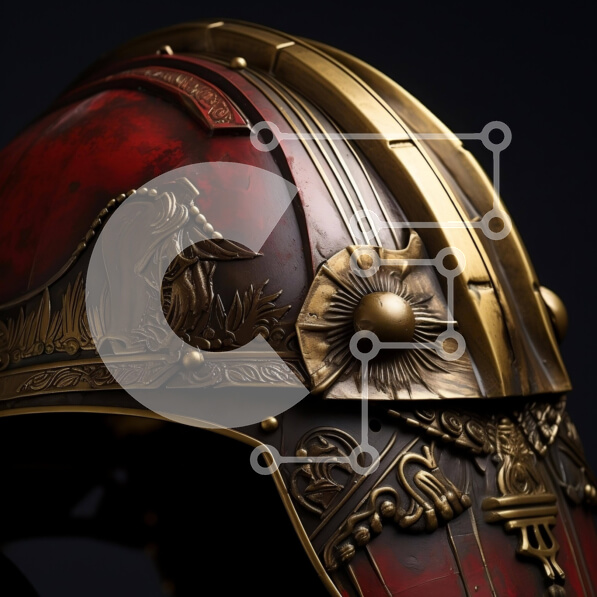 Intra Συλλεκτικό Ξύλινο Παζλ Plywood  4mm - Κόκκινο και χρυσό κράνος πανοπλίας με περίπλοκες λεπτομέρειες Σε Ξύλινο Κουτί - Διαστάσεις: 10x10 cm – 25 κομμάτια