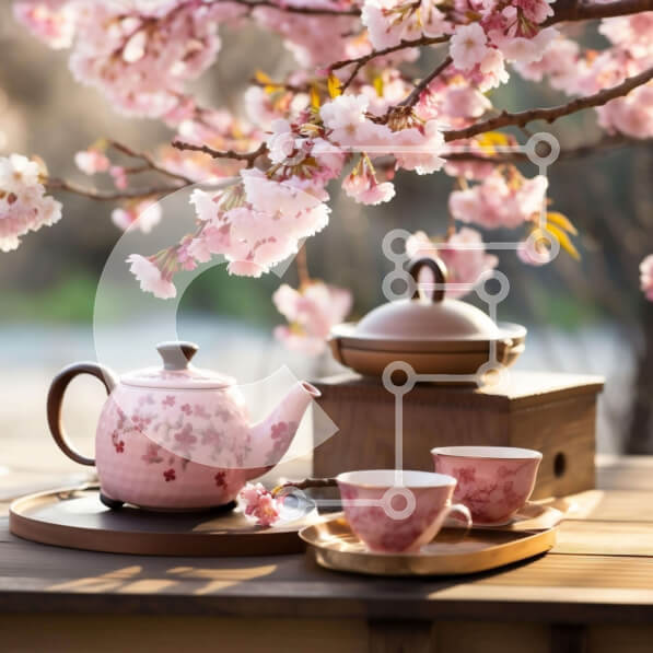 Intra Συλλεκτικό Ξύλινο Παζλ Plywood  4mm - Όμορφη ροζ τσαγιέρα και φλιτζάνια στο τραπέζι εξωτερικού χώρου Σε Ξύλινο Κουτί - Διαστάσεις Puzzle: 10x10 cm – 25 κομμάτια