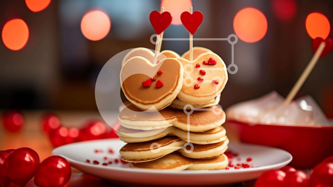 Σετ των 2 Intra Συλλεκτικό Ξύλινο Παζλ Plywood  4mm - Στοίβα από τηγανίτες σε σχήμα καρδιάς με κόκκινα και λευκά μπαλόνια Σε Ξύλινο Κουτί - Διαστάσεις: 10x10 cm – 25 κομμάτια