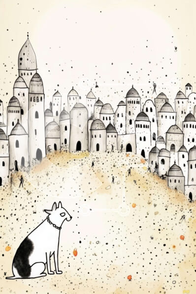 Σετ των 2 Intra Συλλεκτικό Ξύλινο Παζλ Plywood  4mm - Σκύλος που απολαμβάνει το αστικό τοπίο Σε Ξύλινο Κουτί - Διαστάσεις: 10x10 cm – 25 κομμάτια