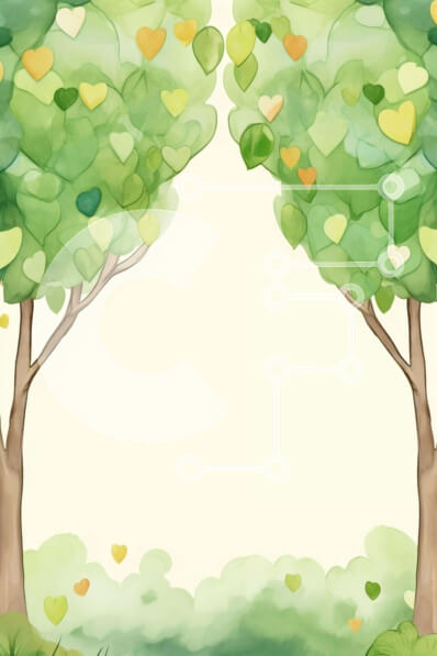 Σετ των 2 Intra Συλλεκτικό Ξύλινο Παζλ Plywood  4mm - Ακουαρέλα φύση φόντο με πράσινα δέντρα και φύλλα σε σχήμα καρδιάς Σε Ξύλινο Κουτί - Διαστάσεις: 10x10 cm – 25 κομμάτια