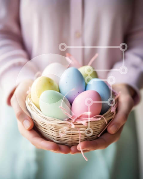 Intra Συλλεκτικό Ξύλινο Παζλ Plywood  4mm - Γυναίκα που κρατά το πασχαλινό καλάθι με τα πολύχρωμα αυγά Σε Ξύλινο Κουτί - Διαστάσεις: 10x10 cm – 25 κομμάτια