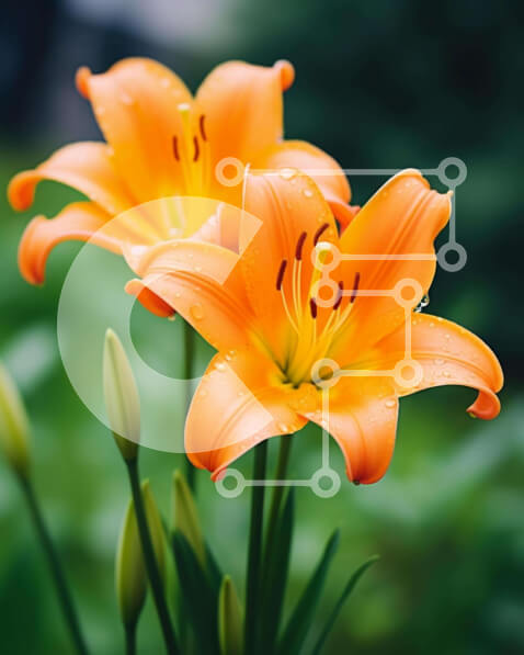 Σετ των 2 Intra Συλλεκτικό Ξύλινο Παζλ Plywood  4mm - Πορτοκαλί κρίνοι που ανθίζουν σε ένα πράσινο χωράφι Σε Ξύλινο Κουτί - Διαστάσεις: 10x10 cm – 25 κομμάτια