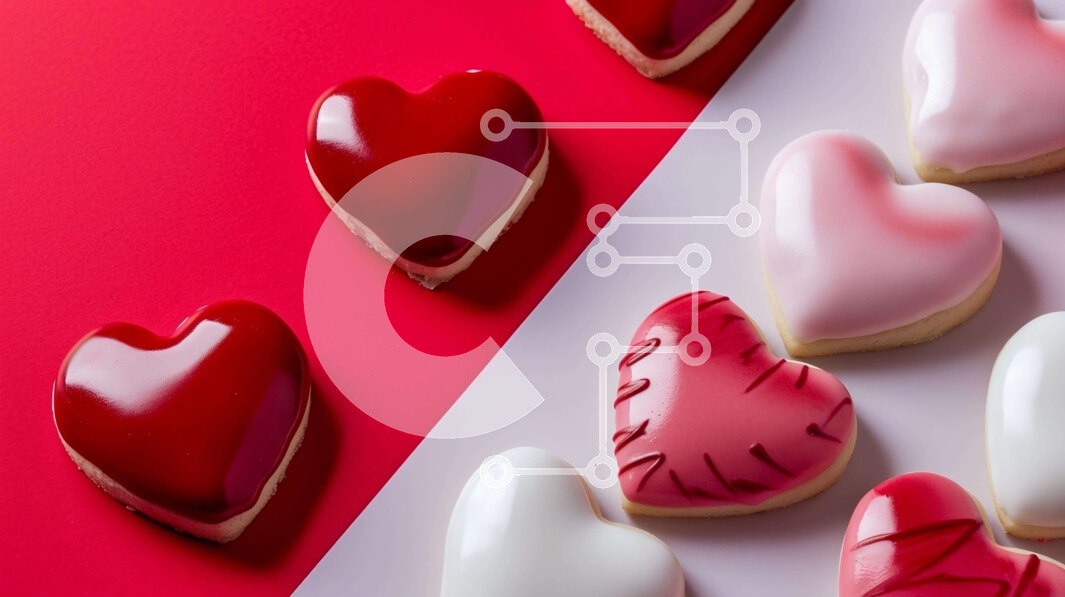 Σετ των 2 Intra Συλλεκτικό Ξύλινο Παζλ Plywood  4mm - Πολύχρωμα μπισκότα σε σχήμα καρδιάς σε εορταστικό φόντο Σε Ξύλινο Κουτί - Διαστάσεις: 10x10 cm – 25 κομμάτια