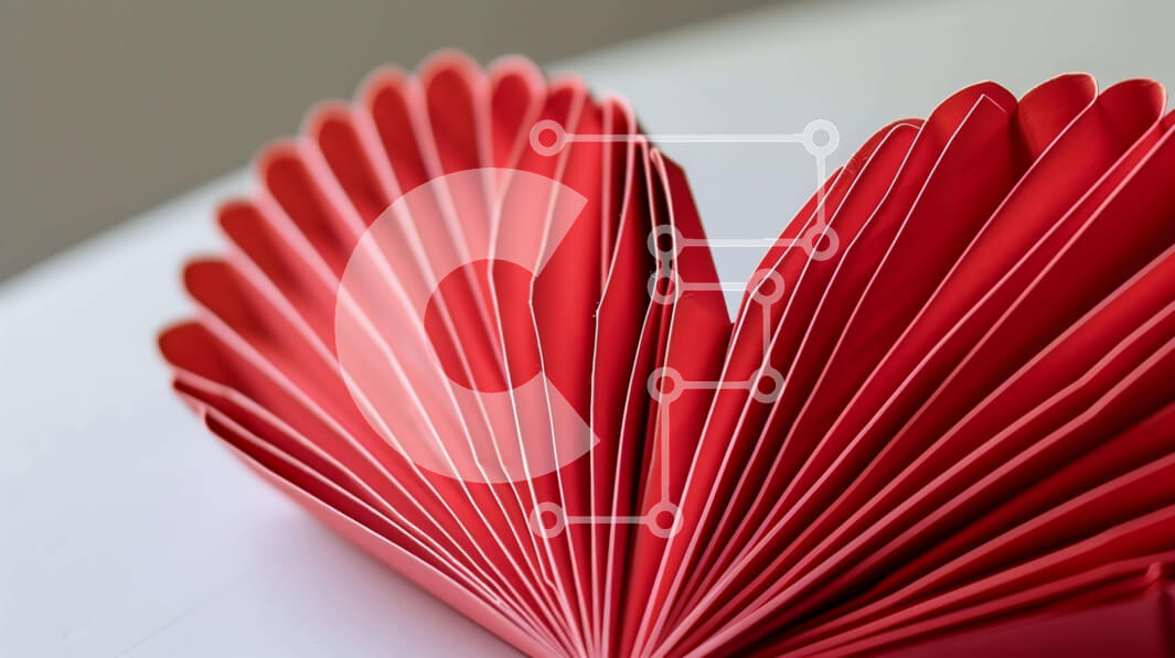 Intra Συλλεκτικό Ξύλινο Παζλ Plywood  4mm - Κόκκινη καρδιά Origami χάρτινο γλυπτό σε λευκό τραπέζι Σε Ξύλινο Κουτί - Διαστάσεις Puzzle: 10x10 cm – 25 κομμάτια