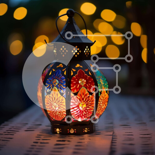 Intra Συλλεκτικό Ξύλινο Παζλ Plywood  4mm - Πολύχρωμο φανάρι που φωτίζεται από το φως των κεριών σε ένα τραπέζι εξωτερικού χώρου Σε Ξύλινο Κουτί - Διαστάσεις Puzzle: 10x10 cm – 25 κομμάτια