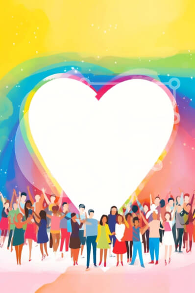 Intra Συλλεκτικό Ξύλινο Παζλ Plywood  4mm - Ομάδα ανθρώπων που στέκονται μπροστά από το αφηρημένο πλαίσιο σε σχήμα καρδιάς Σε Ξύλινο Κουτί - Διαστάσεις Puzzle: 10x10 cm – 25 κομμάτια