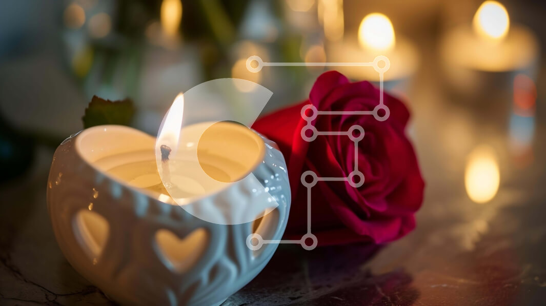 Intra Συλλεκτικό Ξύλινο Παζλ Plywood  4mm - Ρομαντικό κερί σε σχήμα καρδιάς στο τραπέζι Σε Ξύλινο Κουτί - Διαστάσεις Puzzle: 10x10 cm – 25 κομμάτια