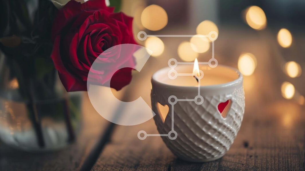 Intra Συλλεκτικό Ξύλινο Παζλ Plywood  4mm - Ρομαντικό σκηνικό με κόκκινο τριαντάφυλλο, κερί και βάζο με φώτα Σε Ξύλινο Κουτί - Διαστάσεις Puzzle: 10x10 cm – 25 κομμάτια