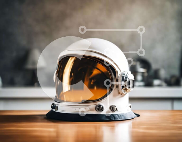 Intra Συλλεκτικό Ξύλινο Παζλ Plywood  4mm - Λευκό κράνος αστροναύτη για ταξίδια στο διάστημα Σε Ξύλινο Κουτί - Διαστάσεις Puzzle: 10x10 cm – 25 κομμάτια