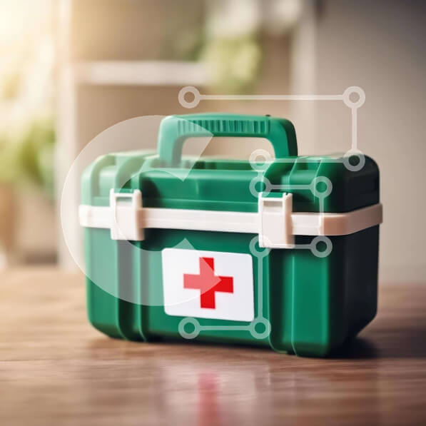 Intra Συλλεκτικό Ξύλινο Παζλ Plywood  4mm - Πράσινο κιτ πρώτων βοηθειών σε ξύλινο τραπέζι Σε Ξύλινο Κουτί - Διαστάσεις Puzzle: 10x10 cm – 25 κομμάτια