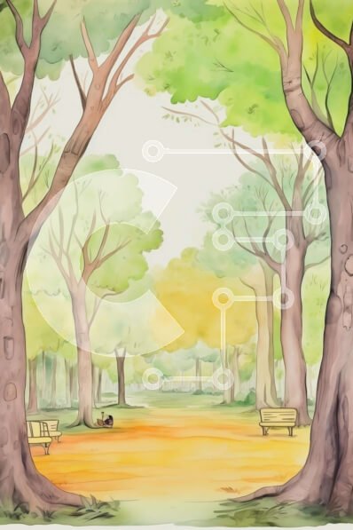 Σετ των 2 Intra Συλλεκτικό Ξύλινο Παζλ Plywood  4mm - Ειδυλλιακό πάρκο με δέντρα και παγκάκια Ακουαρέλα Σε Ξύλινο Κουτί - Διαστάσεις: 10x10 cm – 25 κομμάτια