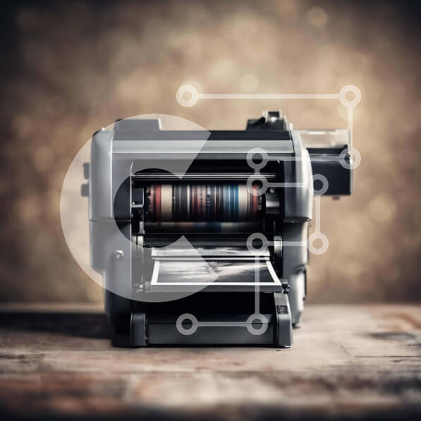 Intra Συλλεκτικό Ξύλινο Παζλ Plywood  4mm - Παλιομοδίτικος εκτυπωτής σε ξύλινο τραπέζι Σε Ξύλινο Κουτί - Διαστάσεις Puzzle: 10x10 cm – 25 κομμάτια