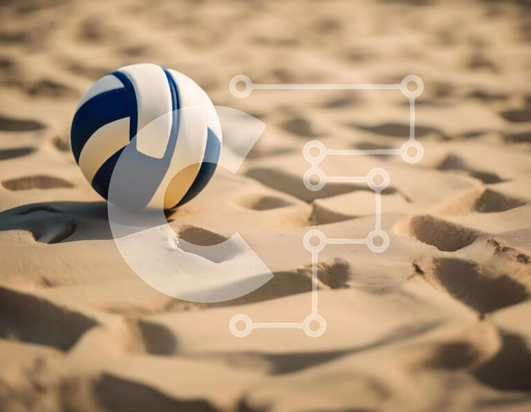 Intra Συλλεκτικό Ξύλινο Παζλ Plywood  4mm - Μπλε και άσπρη μπάλα βόλεϊ στην παραλία Σε Ξύλινο Κουτί - Διαστάσεις Puzzle: 10x10 cm – 25 κομμάτια