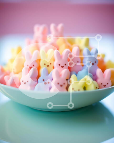 Σετ των 2 Intra Συλλεκτικό Ξύλινο Παζλ Plywood  4mm - Πολύχρωμο Marshmallow Peeps στο μπολ Σε Ξύλινο Κουτί - Διαστάσεις: 10x10 cm – 25 κομμάτια