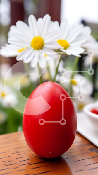 Intra Συλλεκτικό Ξύλινο Παζλ Plywood  4mm - Κόκκινη μπάλα και λευκές μαργαρίτες με μπολ φαγητού Σε Ξύλινο Κουτί - Διαστάσεις: 10x10 cm – 25 κομμάτια