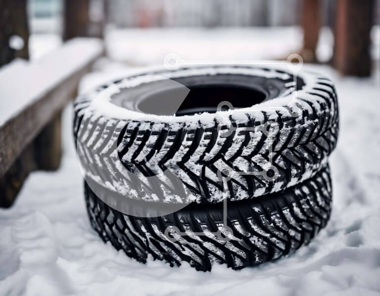 Intra Συλλεκτικό Ξύλινο Παζλ Plywood  4mm - Χειμερινά ελαστικά στοιβαγμένα στο χιόνι δίπλα στον ξύλινο φράκτη Σε Ξύλινο Κουτί - Διαστάσεις Puzzle: 10x10 cm – 25 κομμάτια