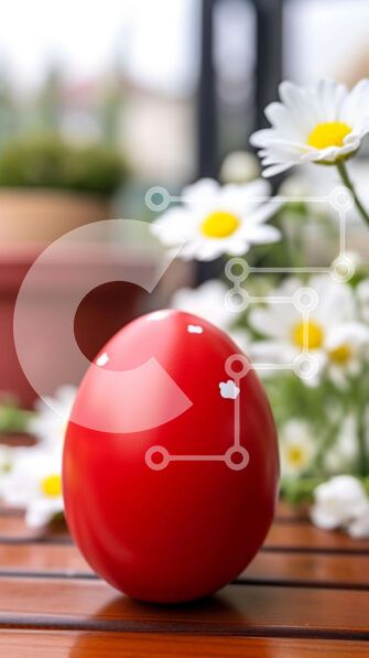 Σετ των 2 Intra Συλλεκτικό Ξύλινο Παζλ Plywood  4mm - Κόκκινη μπάλα σε ξύλινο τραπέζι με λευκές μαργαρίτες και φυτά σε γλάστρες Σε Ξύλινο Κουτί - Διαστάσεις: 10x10 cm – 25 κομμάτια