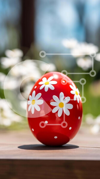 Intra Συλλεκτικό Ξύλινο Παζλ Plywood  4mm - Κόκκινο πασχαλινό αυγό με λευκές μαργαρίτες σε ξύλινο τραπέζι Σε Ξύλινο Κουτί - Διαστάσεις: 10x10 cm – 25 κομμάτια