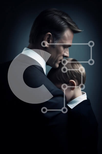 Intra Συλλεκτικό Ξύλινο Παζλ Plywood  4mm - Πατέρας και γιος αγκαλιάζονται με άλλα μέλη της οικογένειας Σε Ξύλινο Κουτί - Διαστάσεις Puzzle: 10x10 cm – 25 κομμάτια