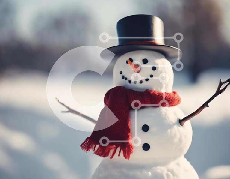 Intra Συλλεκτικό Ξύλινο Παζλ Plywood  4mm - Χιονάνθρωπος στο χιόνι με πορτοκαλί καπέλο και κόκκινο κασκόλ Σε Ξύλινο Κουτί - Διαστάσεις Puzzle: 10x10 cm – 25 κομμάτια