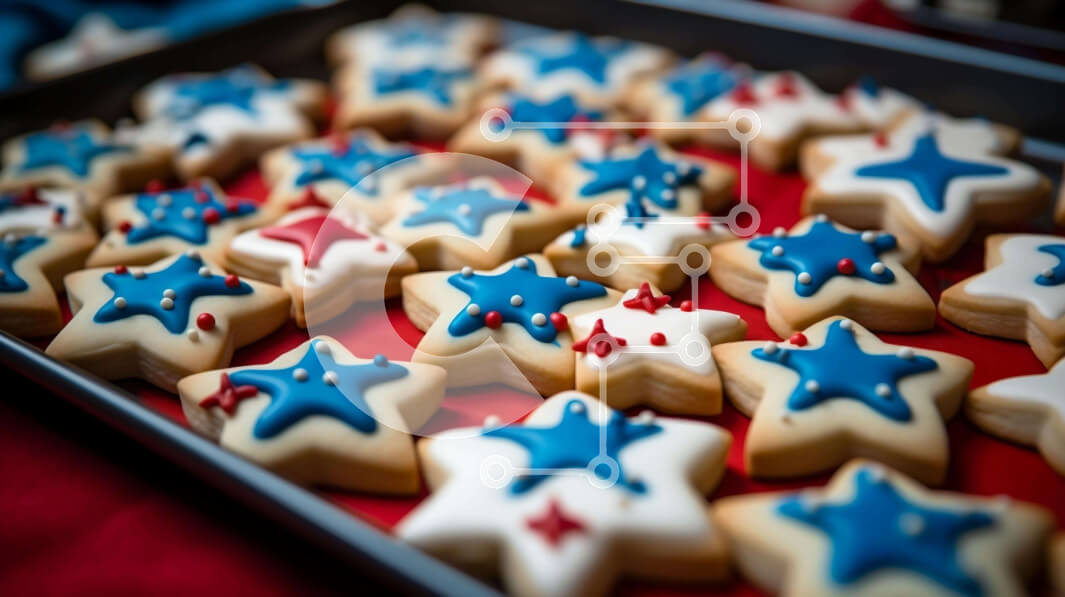 Intra Συλλεκτικό Ξύλινο Παζλ Plywood  4mm - Μπισκότα 4 Ιουλίου σε σχήμα αστεριού σε πορτοκαλί τραπεζομάντιλο Σε Ξύλινο Κουτί - Διαστάσεις: 10x10 cm – 25 κομμάτια